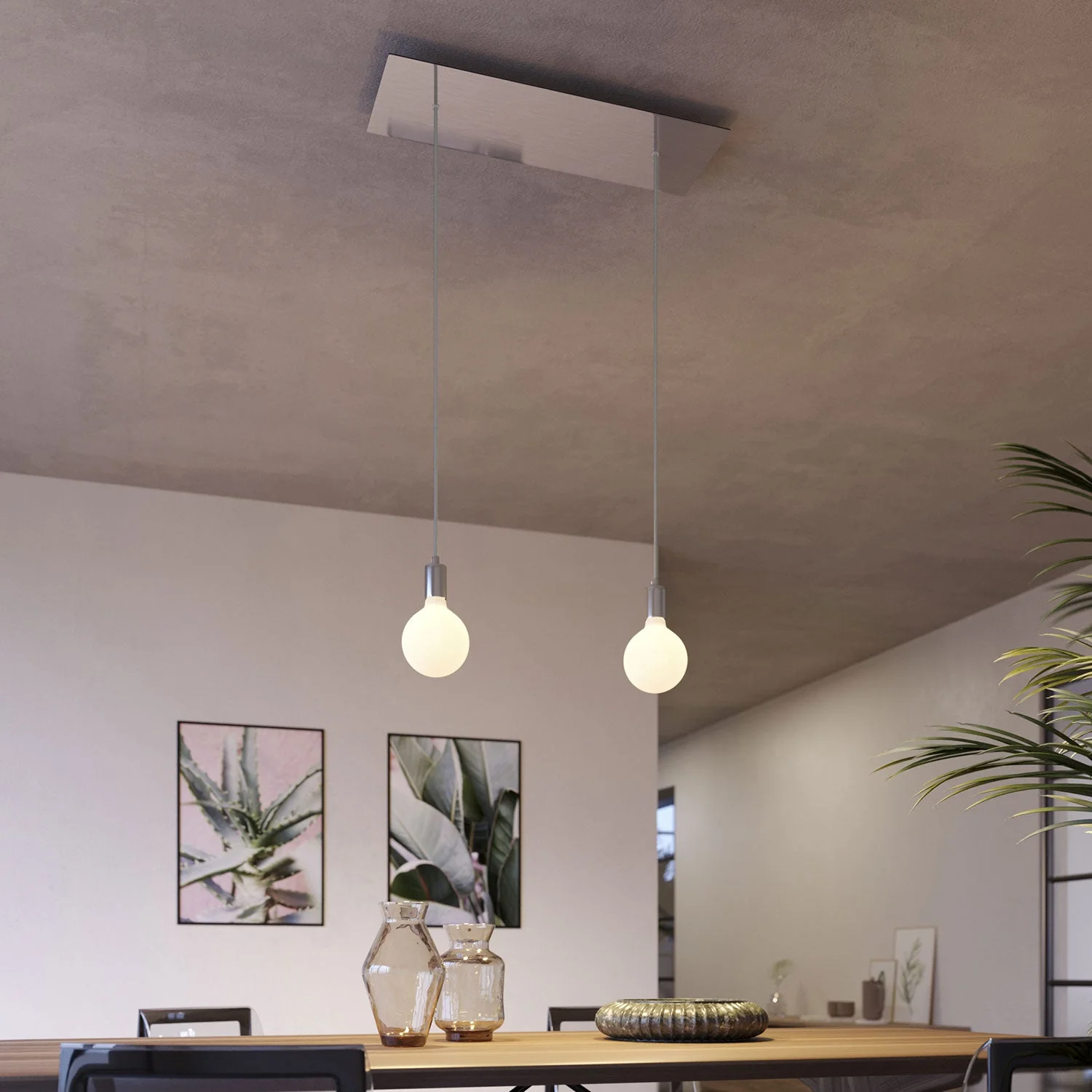 XXL Rose-One rectangular ceiling canopy with 2 holes and 6 side holes, dimensions 675 x 225 mm - Satin steel Dibond - Image 4