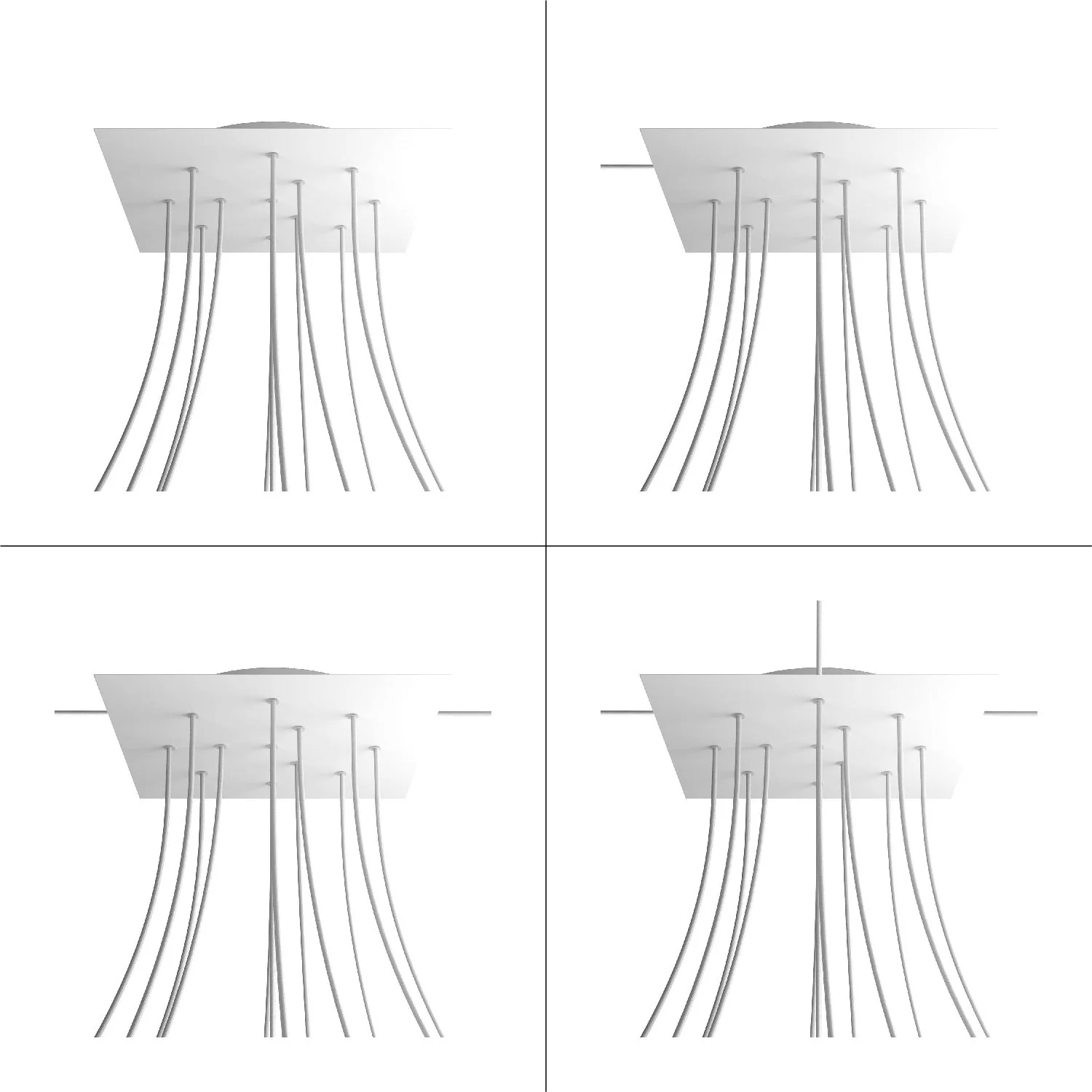 XXL Rose-One square ceiling canopy, 400 mm with 12 holes and 4 side holes - Matte black - Image 4