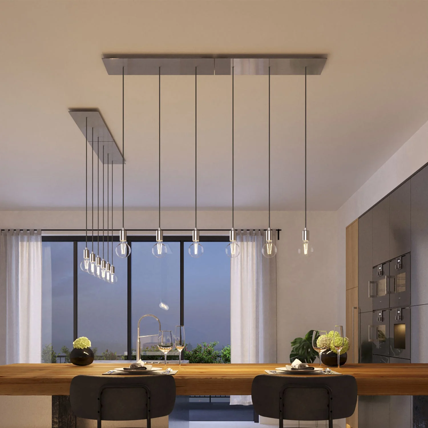 XXL Rose-One rectangular ceiling canopy with 3 inline holes and 6 side holes, size 675 x 225 mm - Satin steel Dibond - Image 4