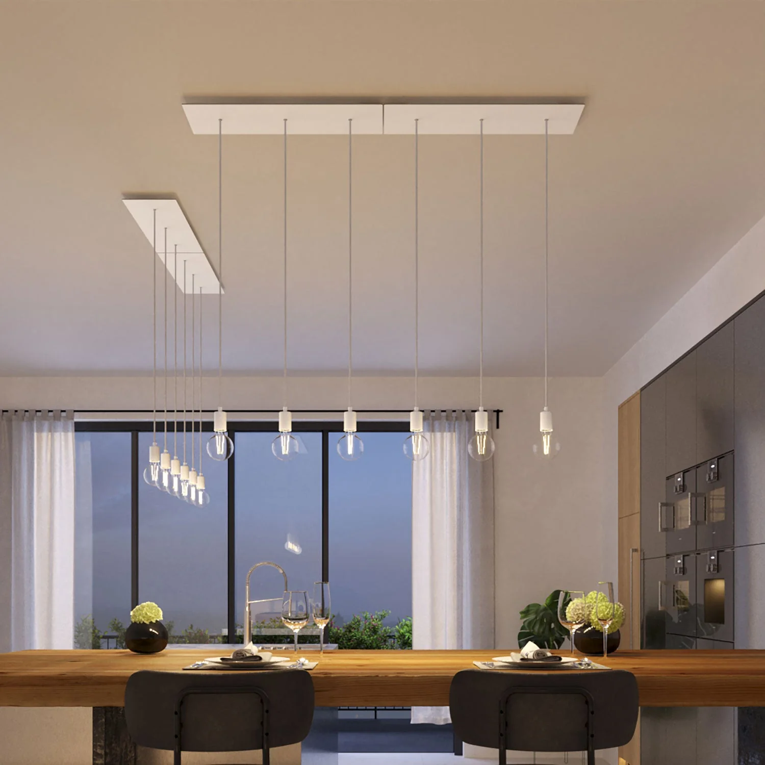 XXL Rose-One rectangular ceiling canopy with 3 inline holes and 6 side holes, size 675 x 225 mm - Matte white Dibond - Image 4